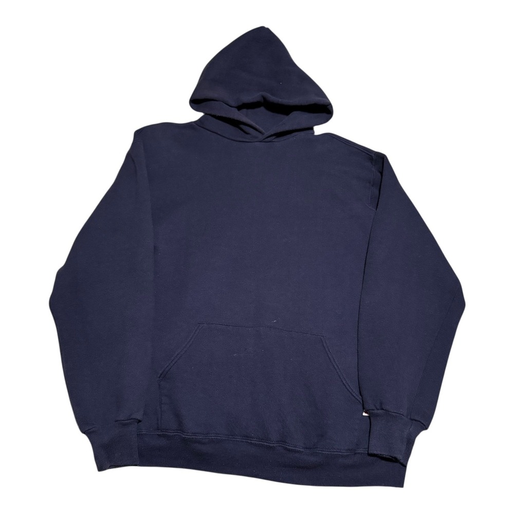 Vintage 80s Russell Athletic Navy Blue Hoodie Sweatshirt Men's Medium FLAWS